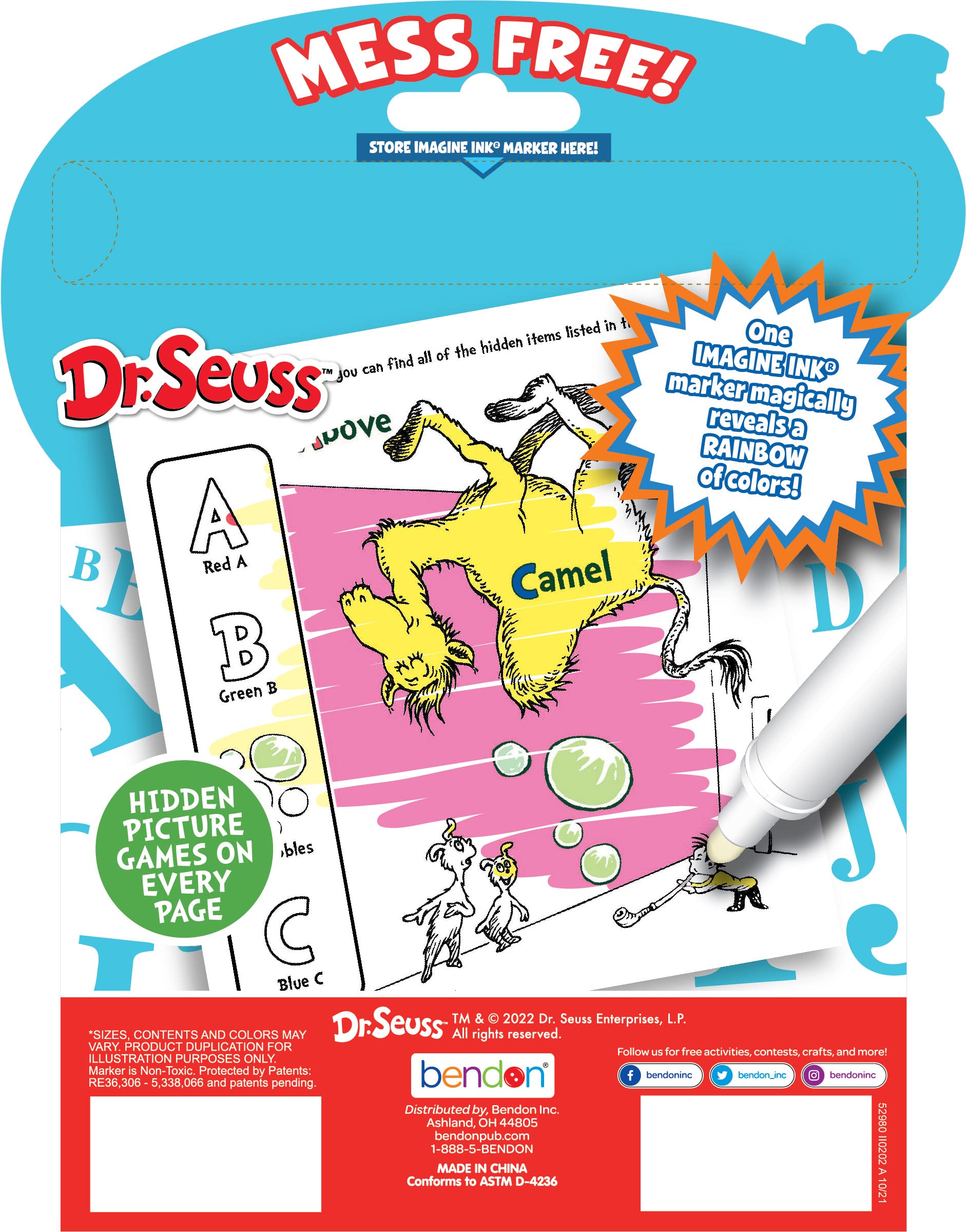 Bendon Imagine Ink marker included for mess-free drawing with Dr. Seuss characters