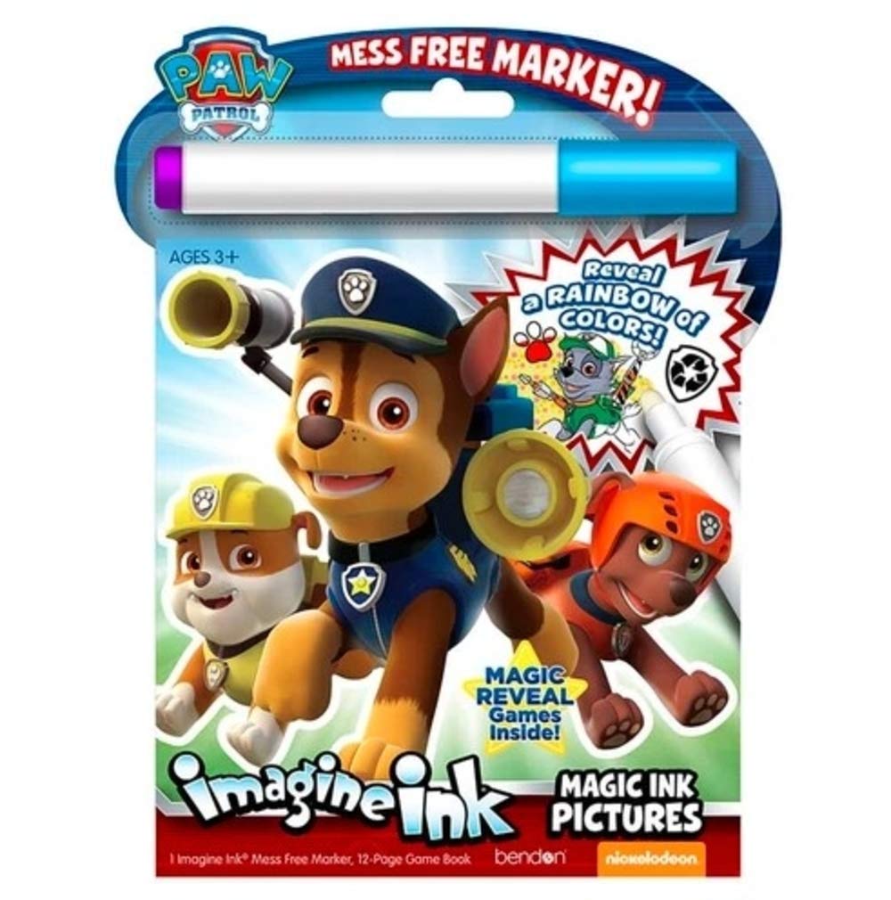 Bendon Imagine Ink Paw Patrol book with magic ink reveals color without mess, perfect travel activity.
