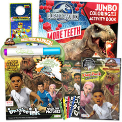 Bendon Jurassic World coloring book set with stickers, inspiring imaginative play and dinosaur-themed creativity.