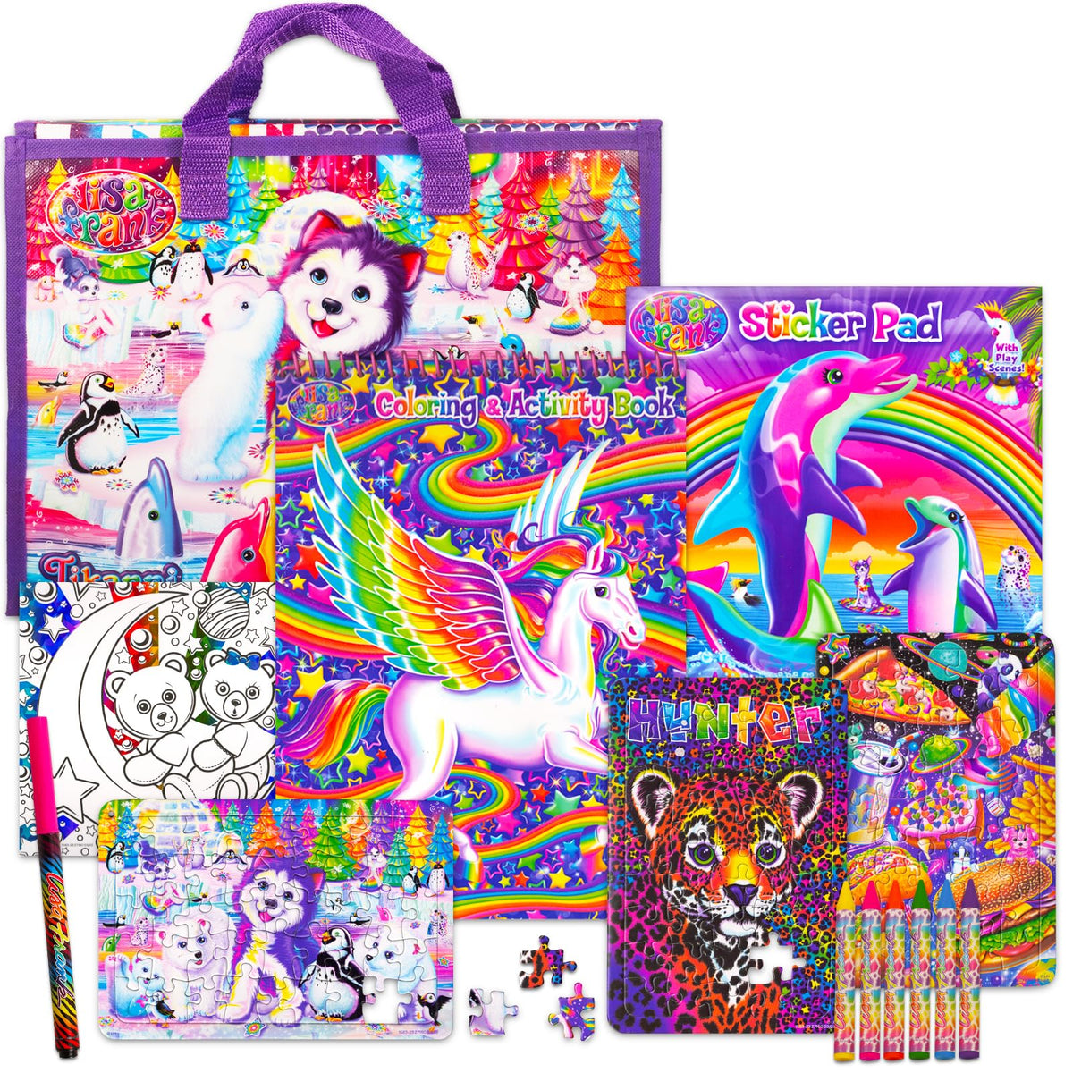 Bendon Lisa Frank coloring book cover with vibrant designs, ideal for relaxing coloring sessions.