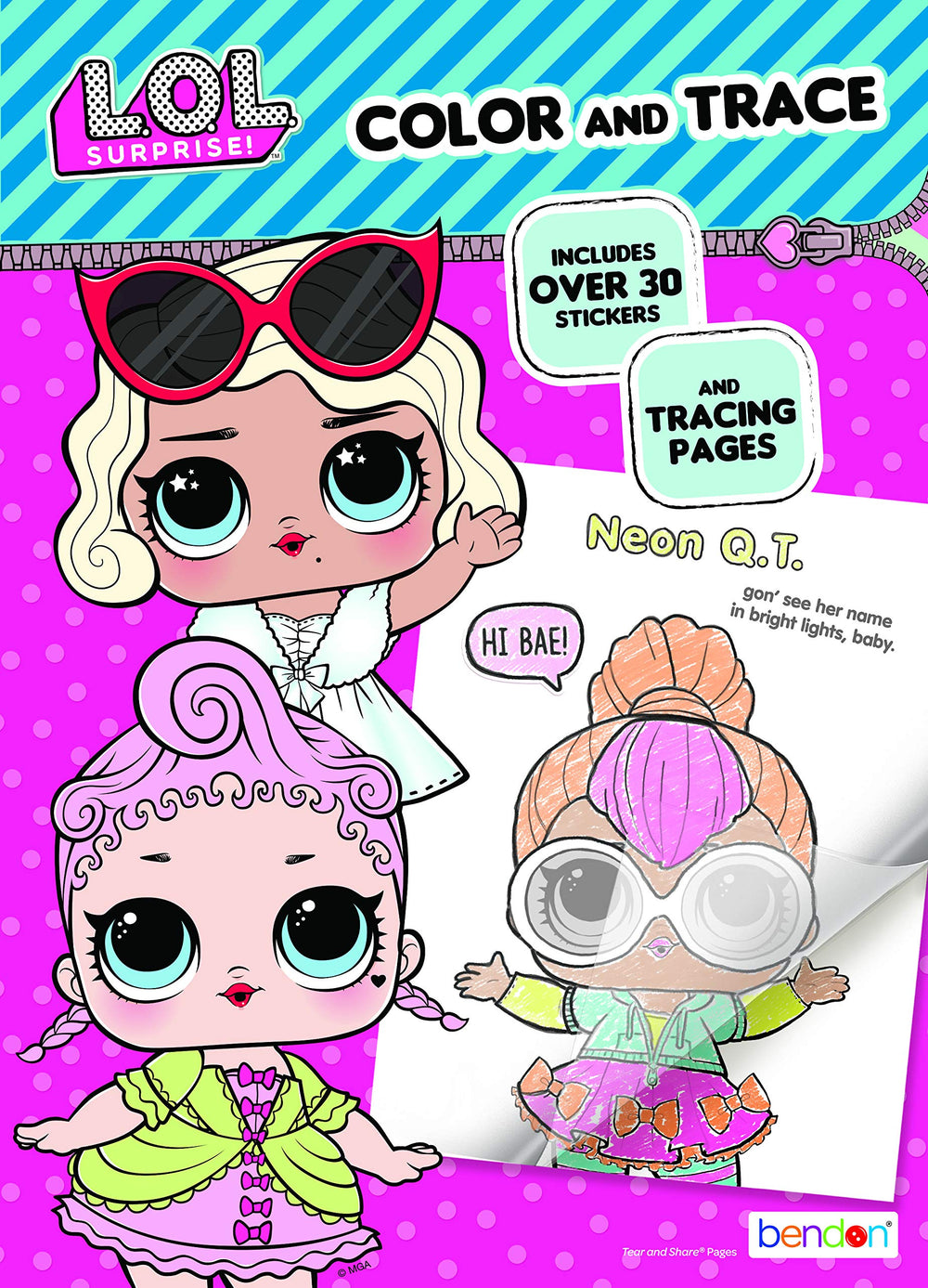 Bendon L.O.L. Surprise Color & Trace book cover with foil finish for engaging visuals.