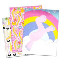 Inside pages show unicorn scenes, ideal for school arts, gifts, and playful storytelling.