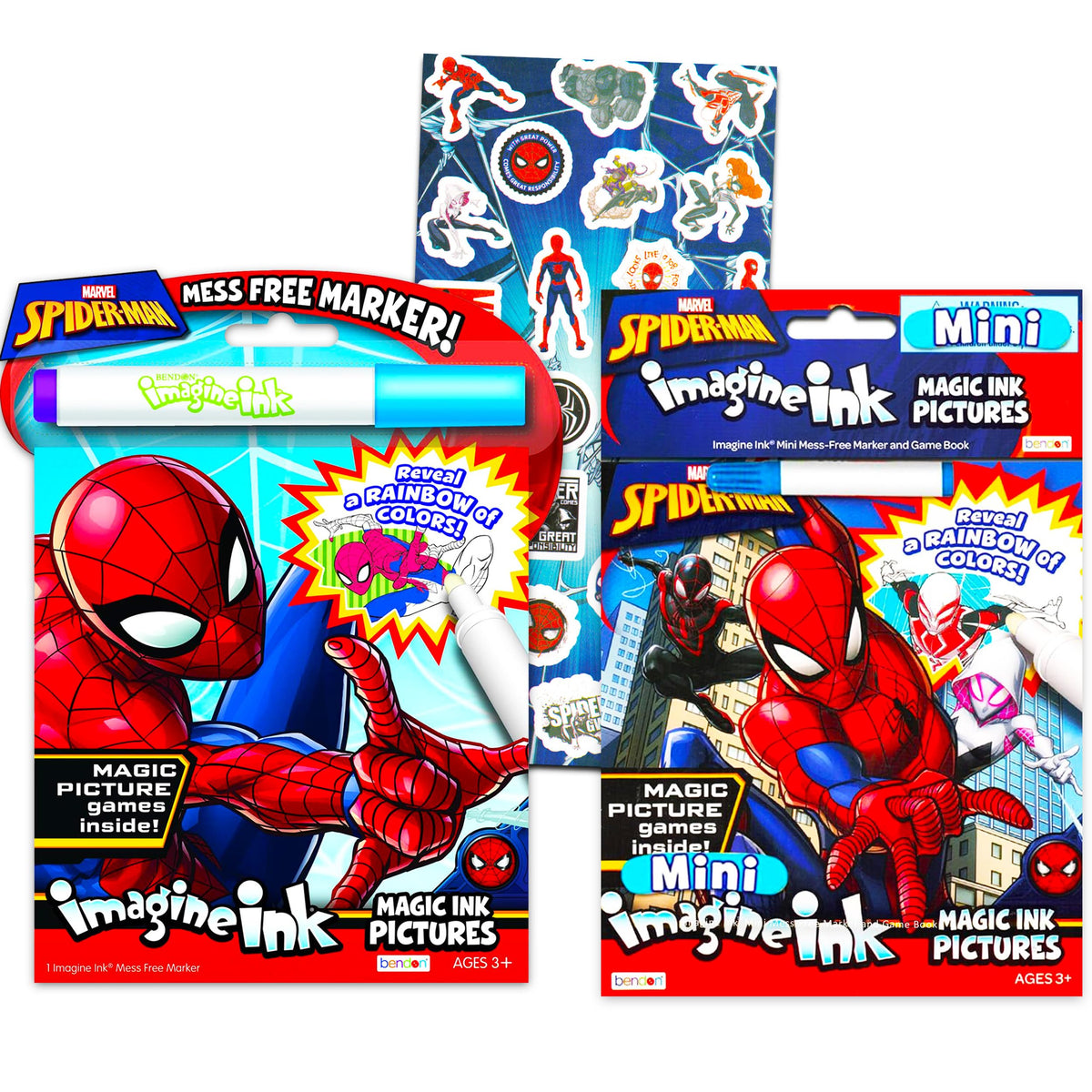 Bendon Marvel Spiderman Imagine Ink two-book set: kid-friendly mess-free coloring experience.