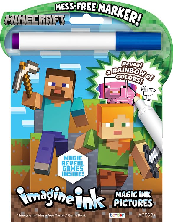 Bendon Minecraft Imagine Ink cover featuring official branding for mess-free coloring.