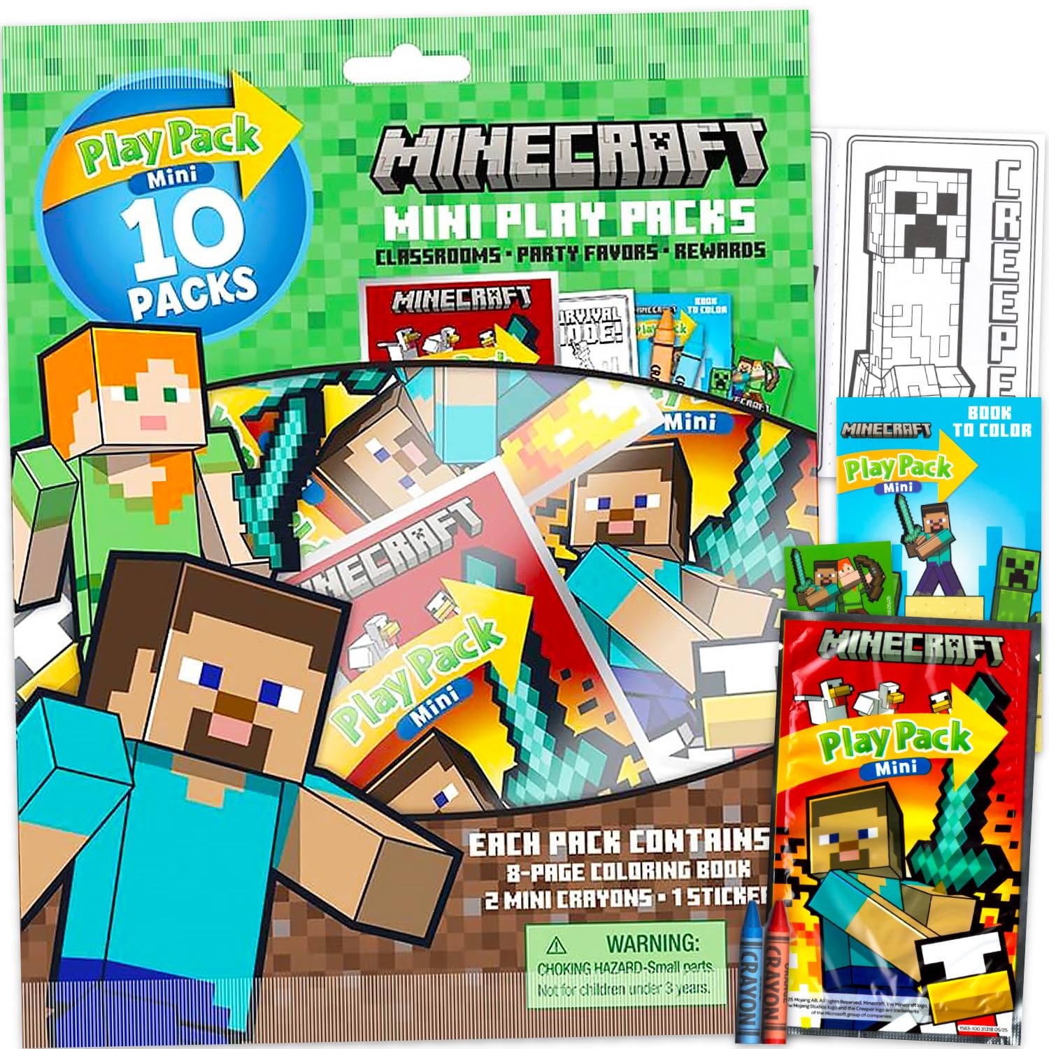 Bendon Minecraft Play Packs front view with 10-pack set for party favors.