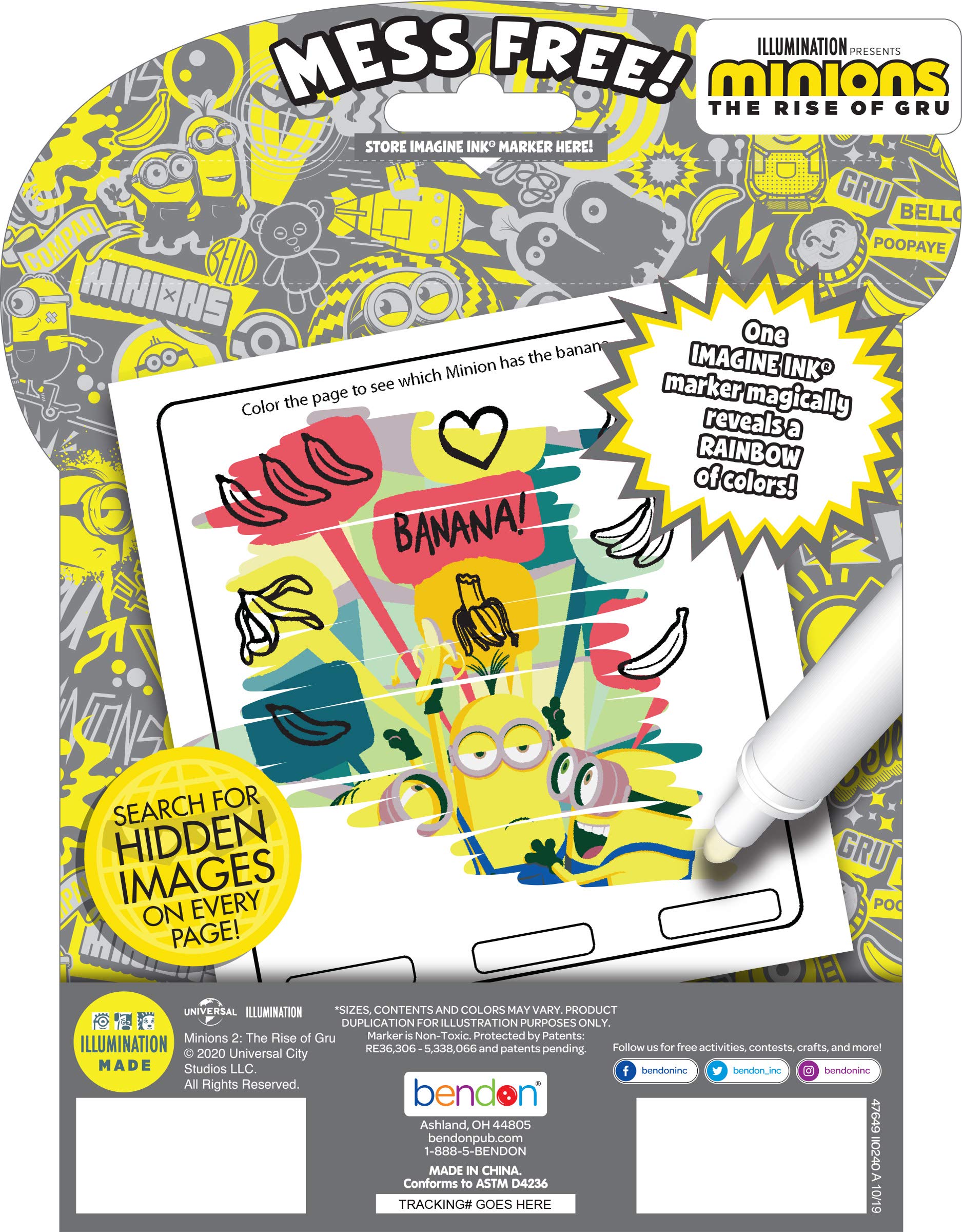 Bendon Imagine Ink marker reveals colors on the page, keeping surfaces clean.