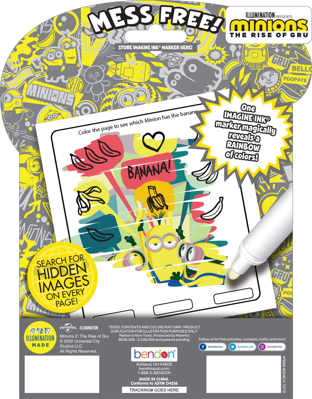 Bendon Imagine Ink marker reveals colors on the page, keeping surfaces clean.