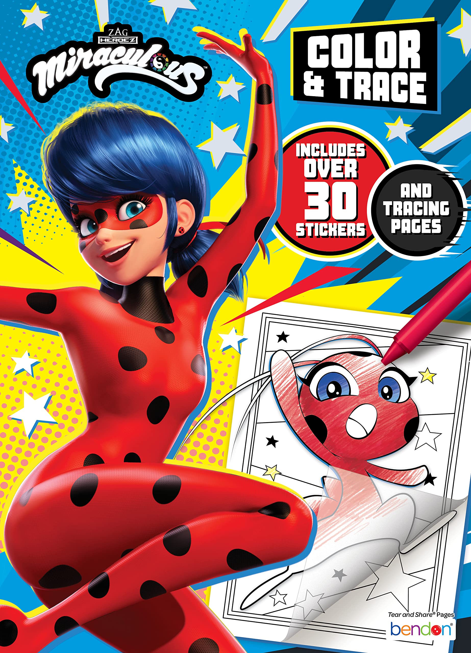 Bendon Miraculous color and trace book cover for creative play and tracing practice.