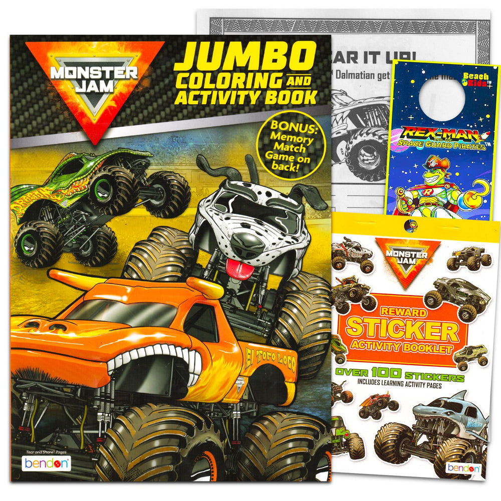 Bendon Monster Jam coloring book cover featuring bold trucks for kids' creative play