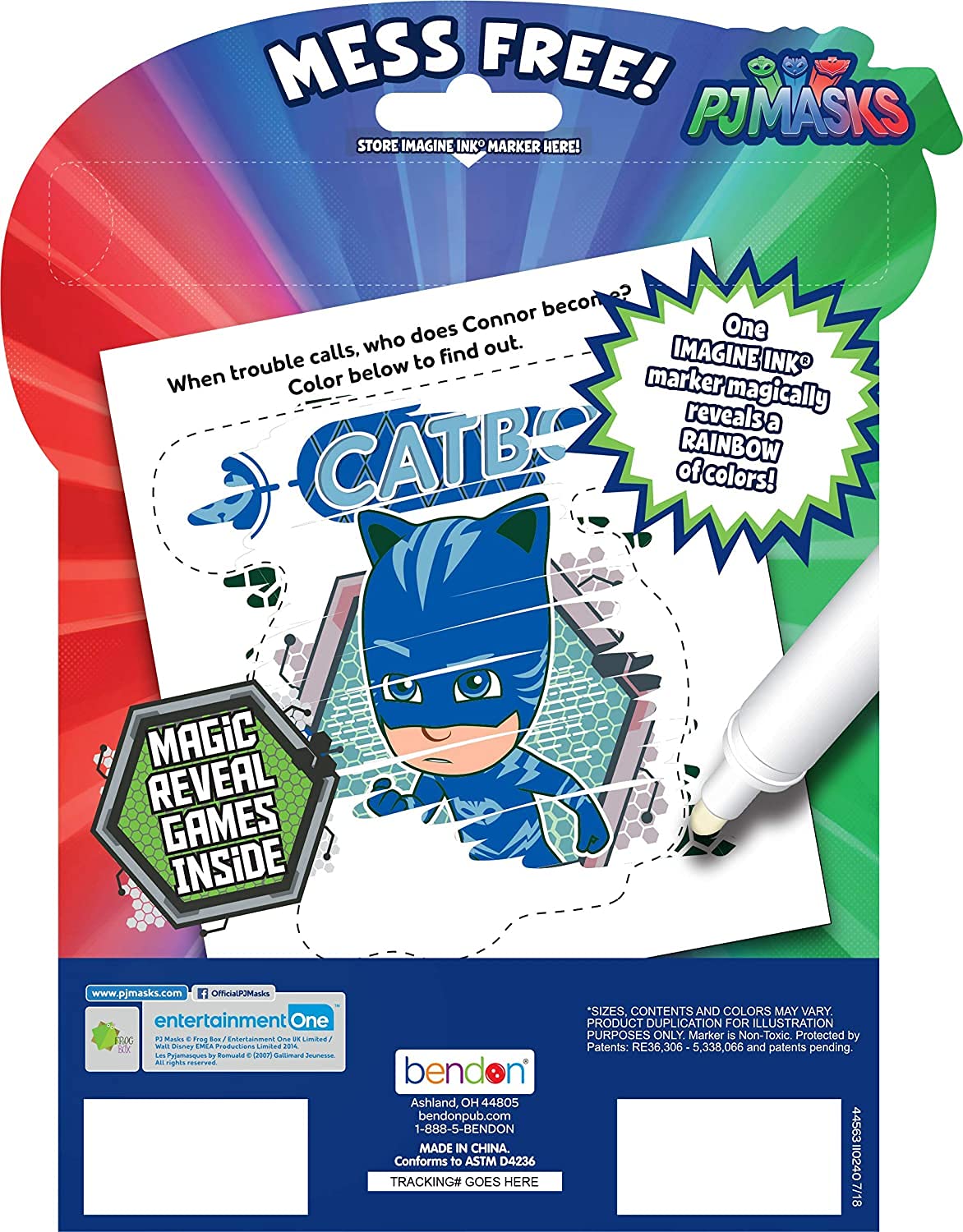 Bendon PJ Mask Imagine Ink pages reveal colors with mess-free marker for adventures.