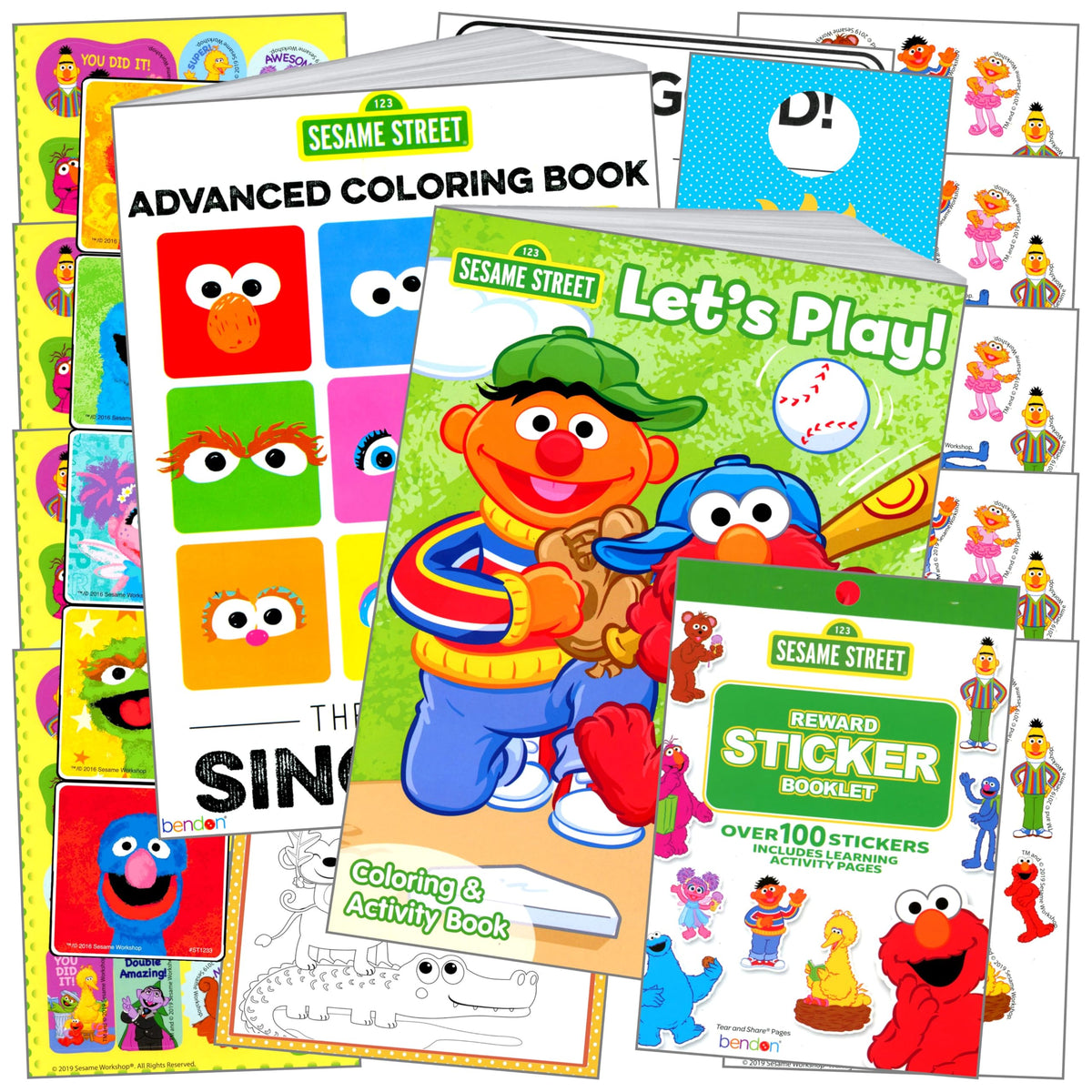 Bendon Sesame Street coloring books set with stickers for creative activity and learning fun