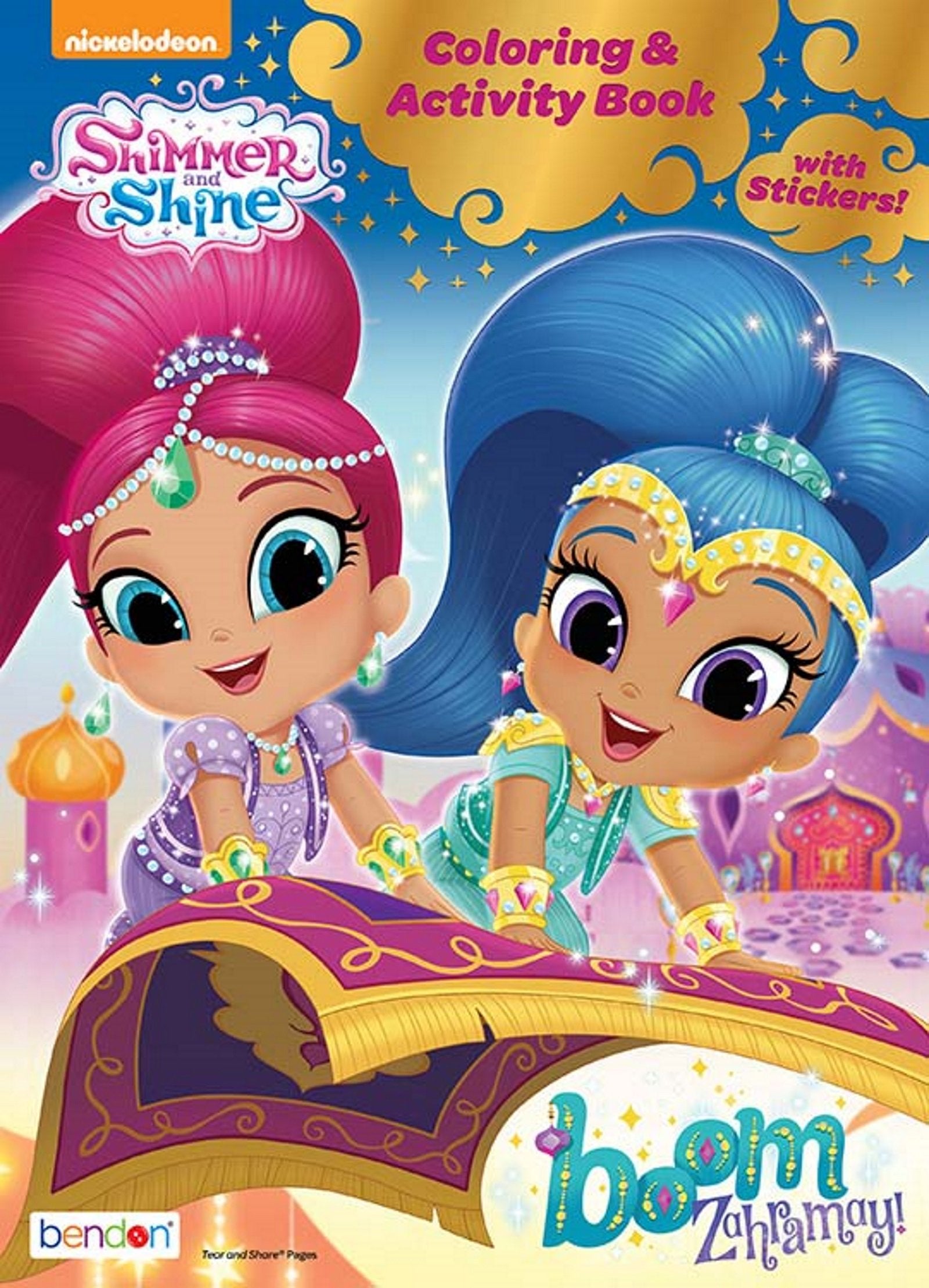 Bendon Shimmer and Shine coloring book cover for kids' magical coloring fun.