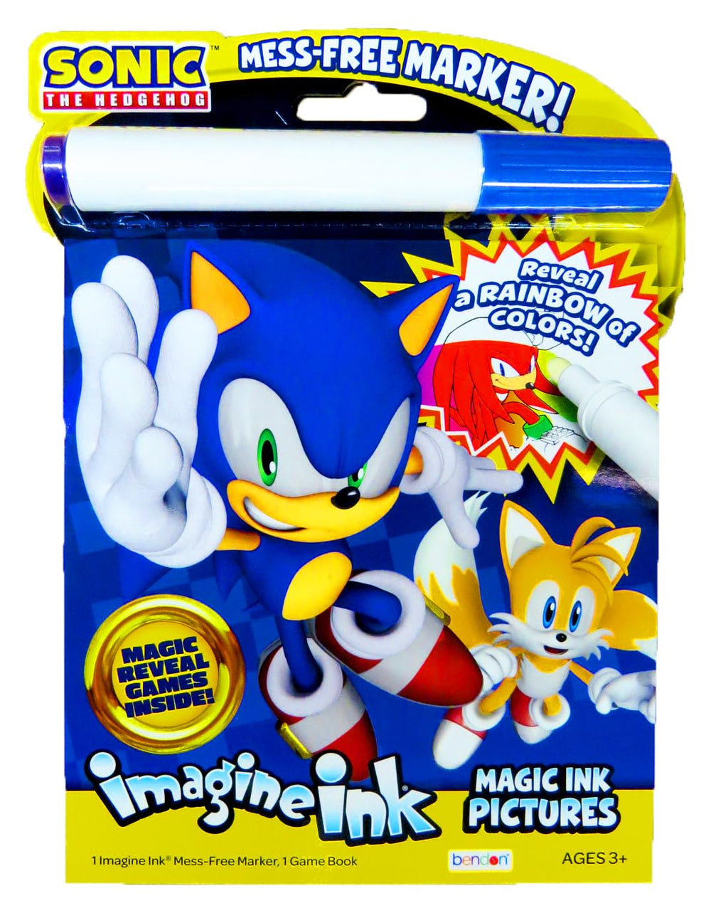 Bendon Sonic coloring book inside pages show games, puzzles, and mazes.