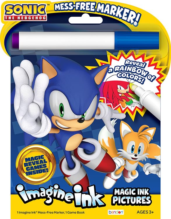 Bendon Sonic the Hedgehog Imagine Ink book cover for creative, mess-free coloring adventures.