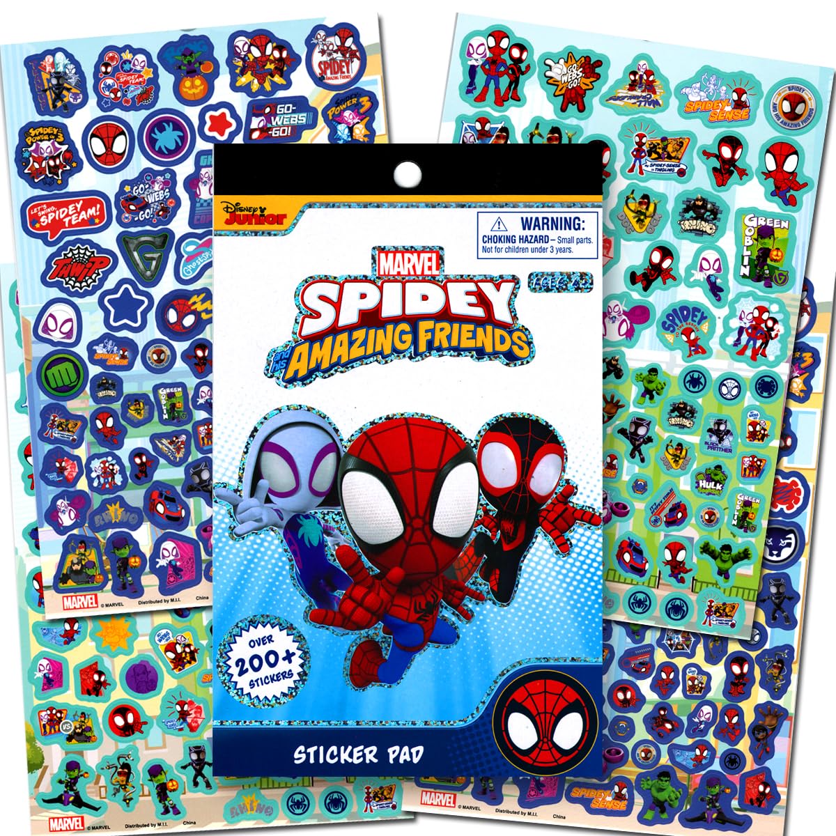 Bendon Spidey sticker pad includes four sheets of diverse stickers.