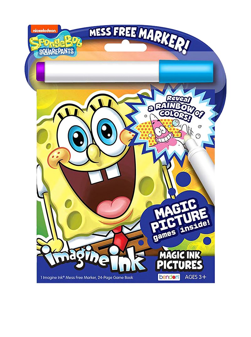 Bendon Spongebob Imagine Ink marker reveals rainbow colors without mess, ideal for travel