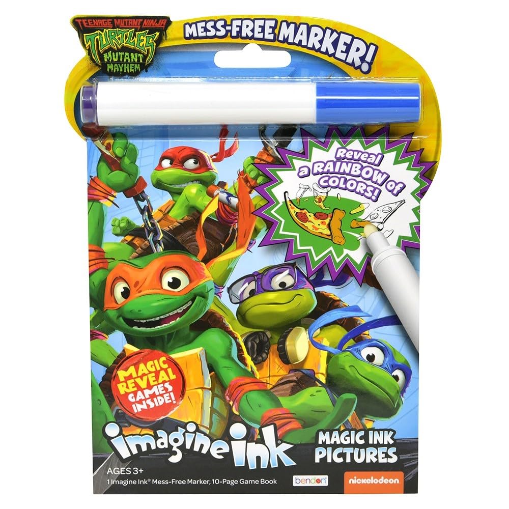 Bendon TMNT Imagine Ink book shows the mess-free magic ink for on-the-go coloring.