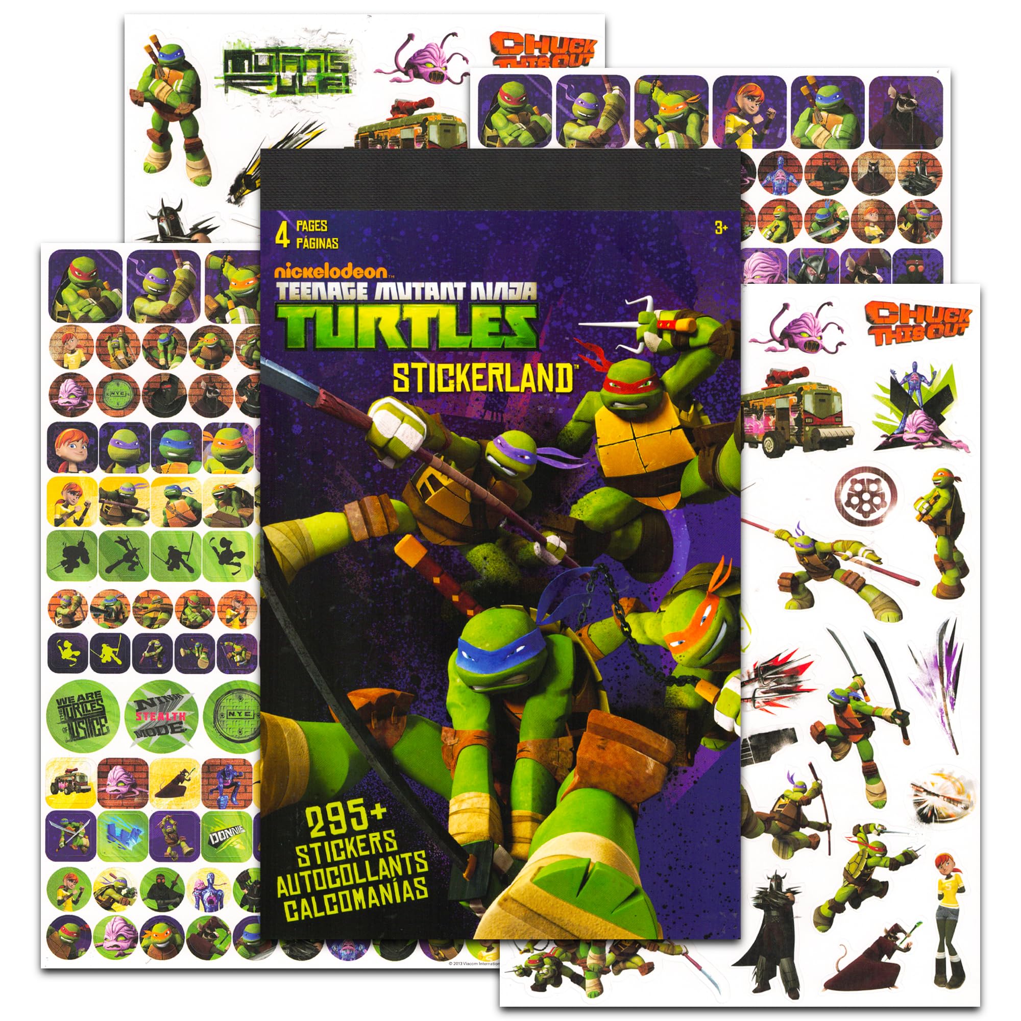 Nickelodeon TMNT characters and phrases on vibrant sticker sheets for kids.