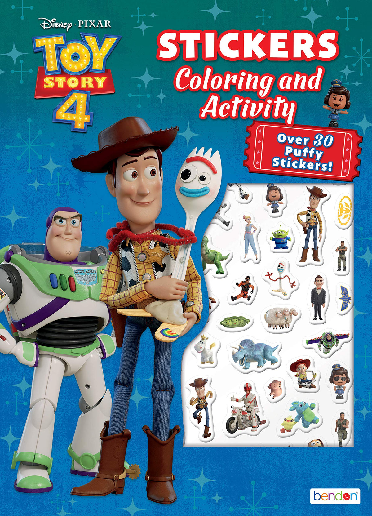 Bendon Toy Story 4 puffy sticker coloring book cover showing vibrant characters for creative play