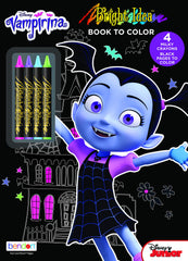 Bendon Vampirina black paper coloring book cover with neon crayons for vibrant art.