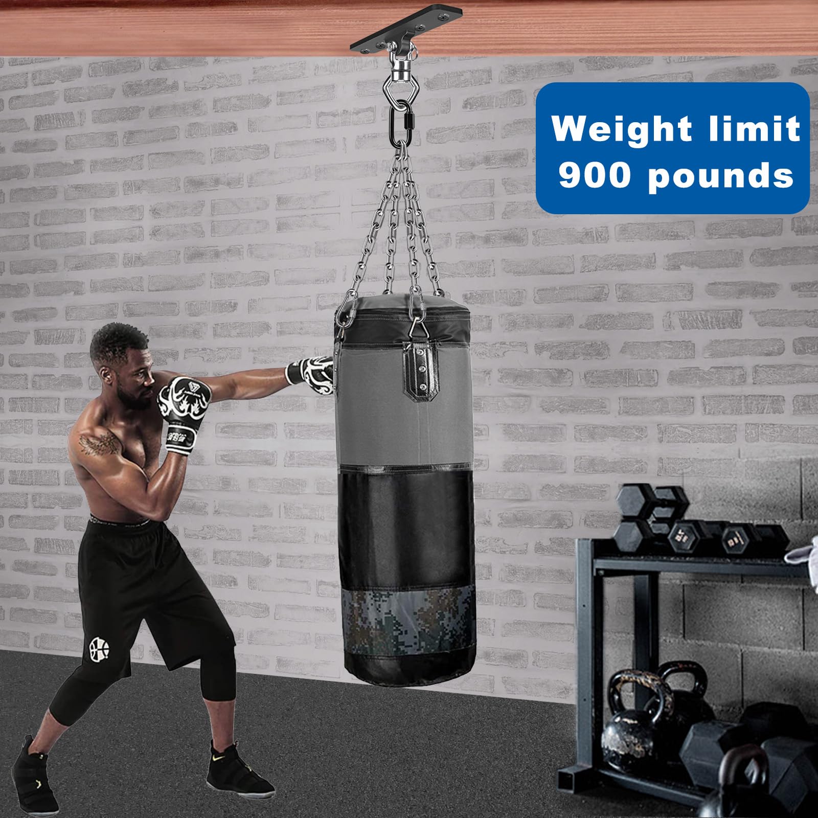 BeneLabel heavy-bag mount in stainless steel supports punching bags for home gyms.