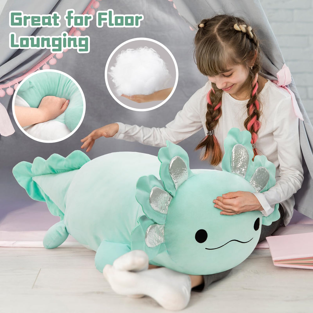 BENINY axolotl plush in a bedroom as a soft decor accent