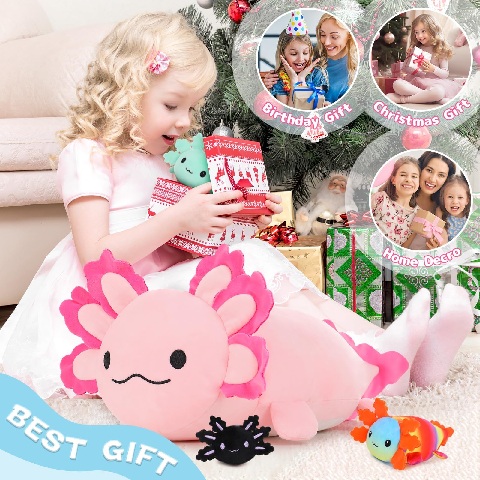 Beniny Axolotl Plush family design teaches nurturing during bedtime and daycare routines.