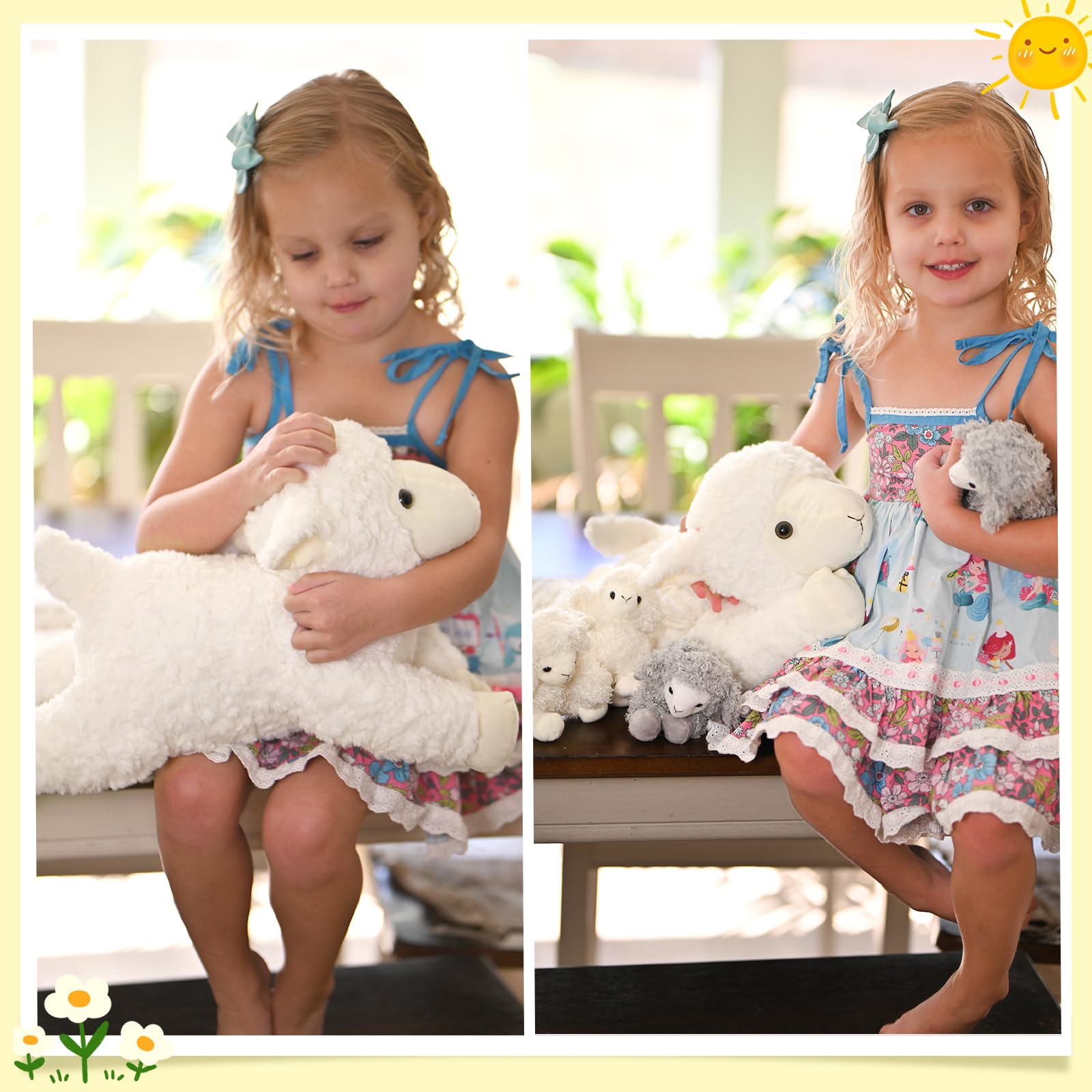 BENINY baby lambs nestled in mommy lamb's zippered tummy for cozy companionship