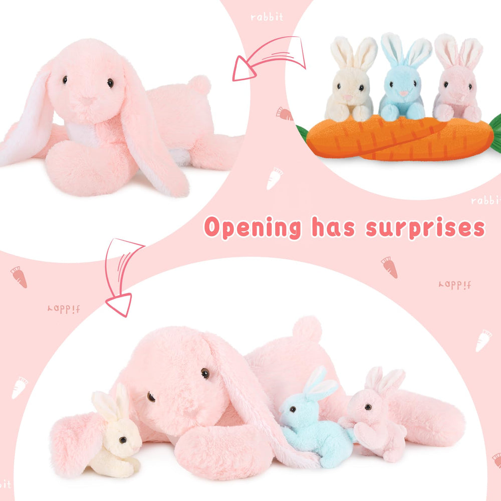 BENINY Big Pink Bunny 24in face detail highlights a friendly expression for kids.