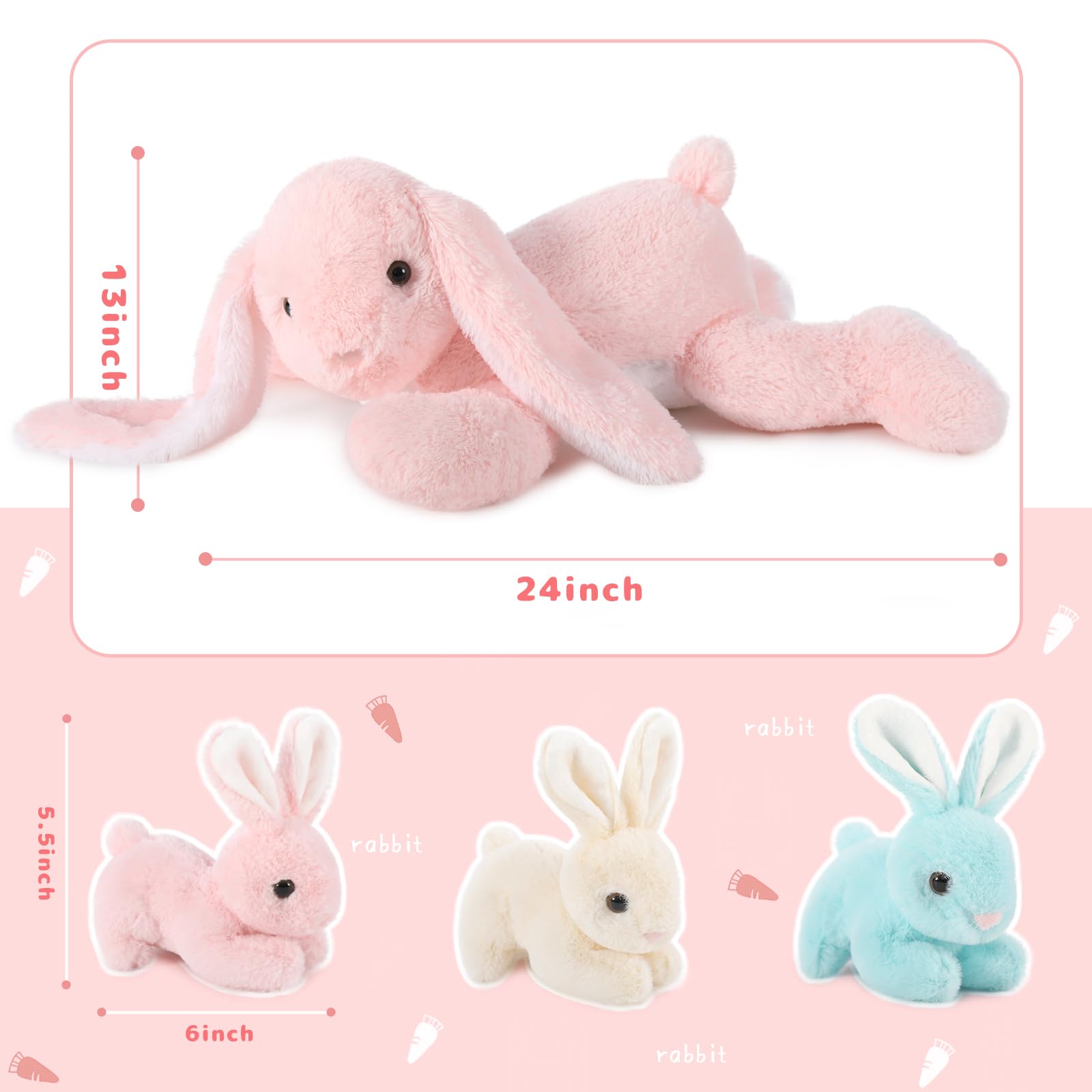 BENINY Big Pink Bunny 24in fluffy tail boosts cute appeal.