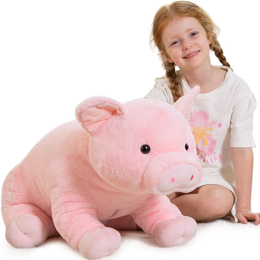 BENINY Giant pink pig 30-inch plush ideal for warm, comforting hugs.