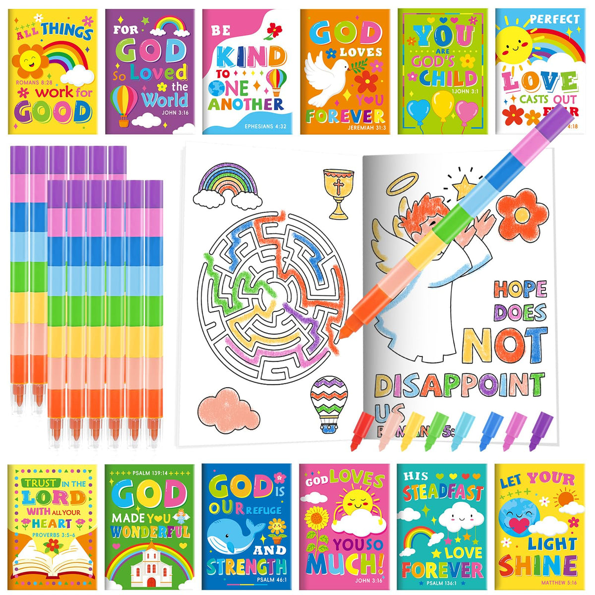 BenLouis Bible verses mini coloring books for kids, ideal Sunday School activity.