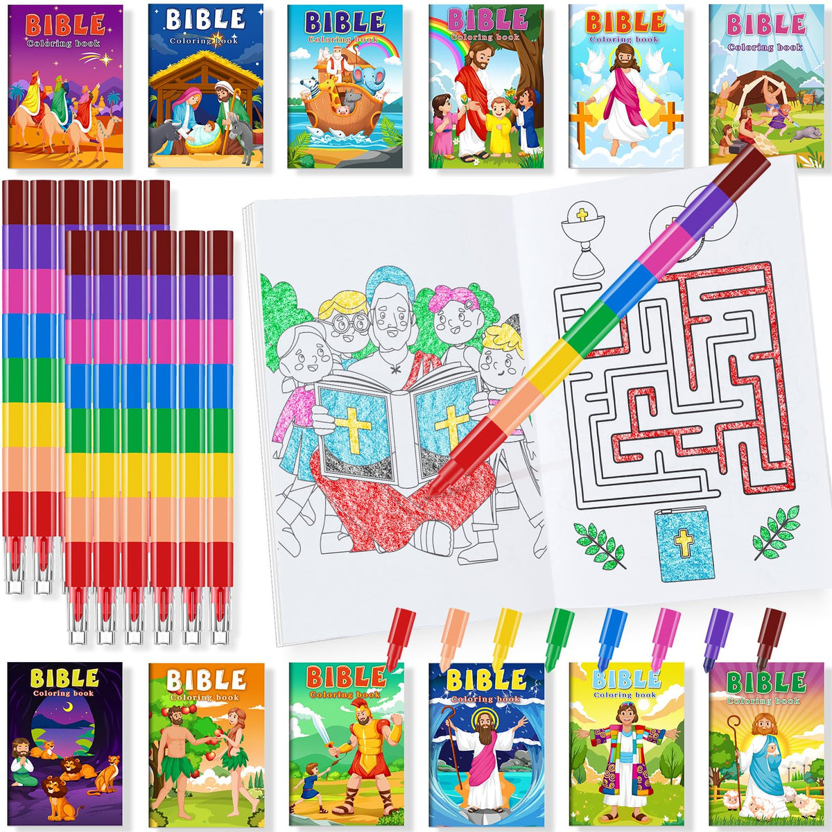 BenLouis 24 Christian mini coloring books with Bible verses for kids' quiet creativity
