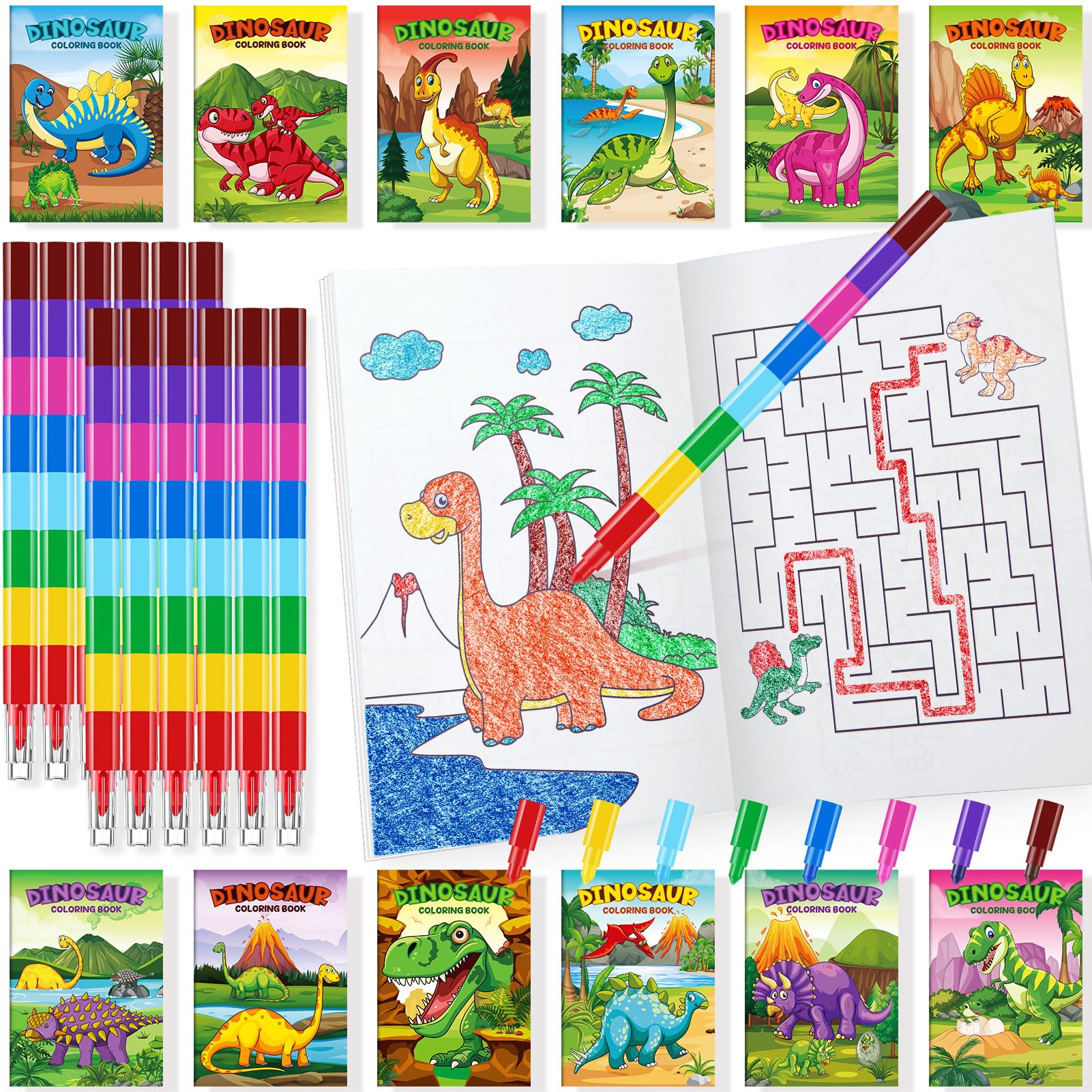 BenLouis 24 dinosaur mini coloring books with colorful pages for quiet, creative play