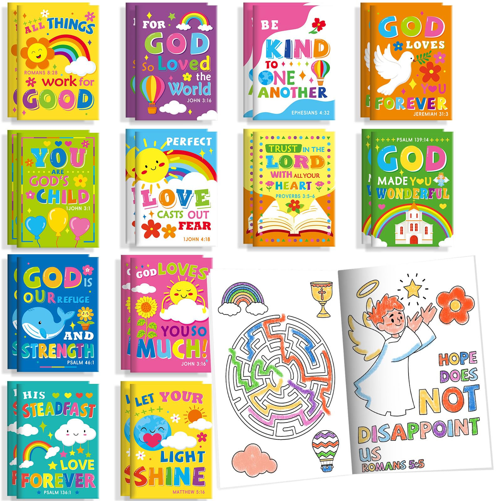 BenLouis 24-pcs Bible verses mini coloring books pack, perfect for classroom rewards and party favors.