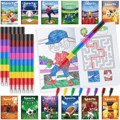 BenLouis 24 sports mini coloring books bundle for kids, ideal party favors and learning through play