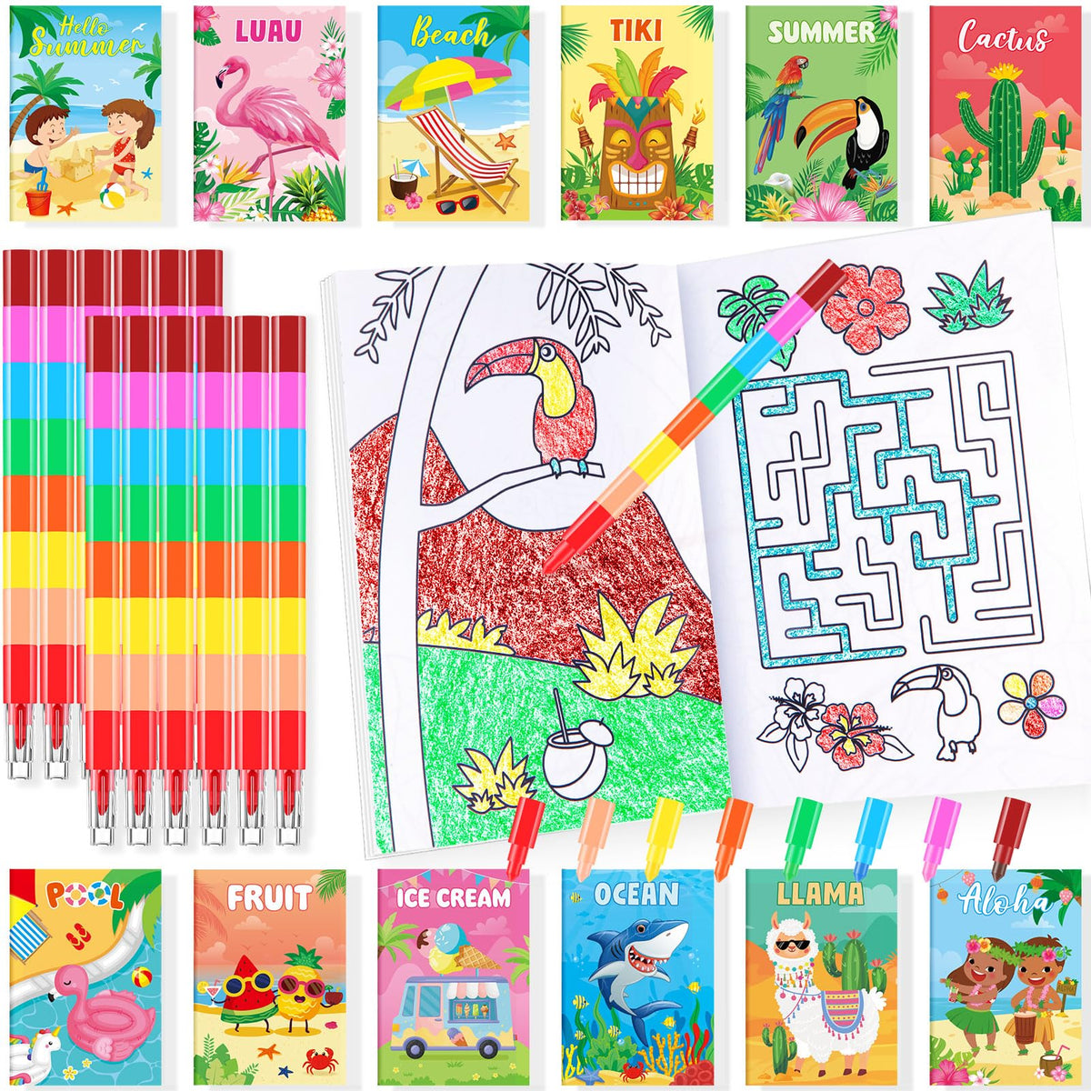BenLouis 24 Summer Mini Coloring Books for kids, beach-ready activity.
