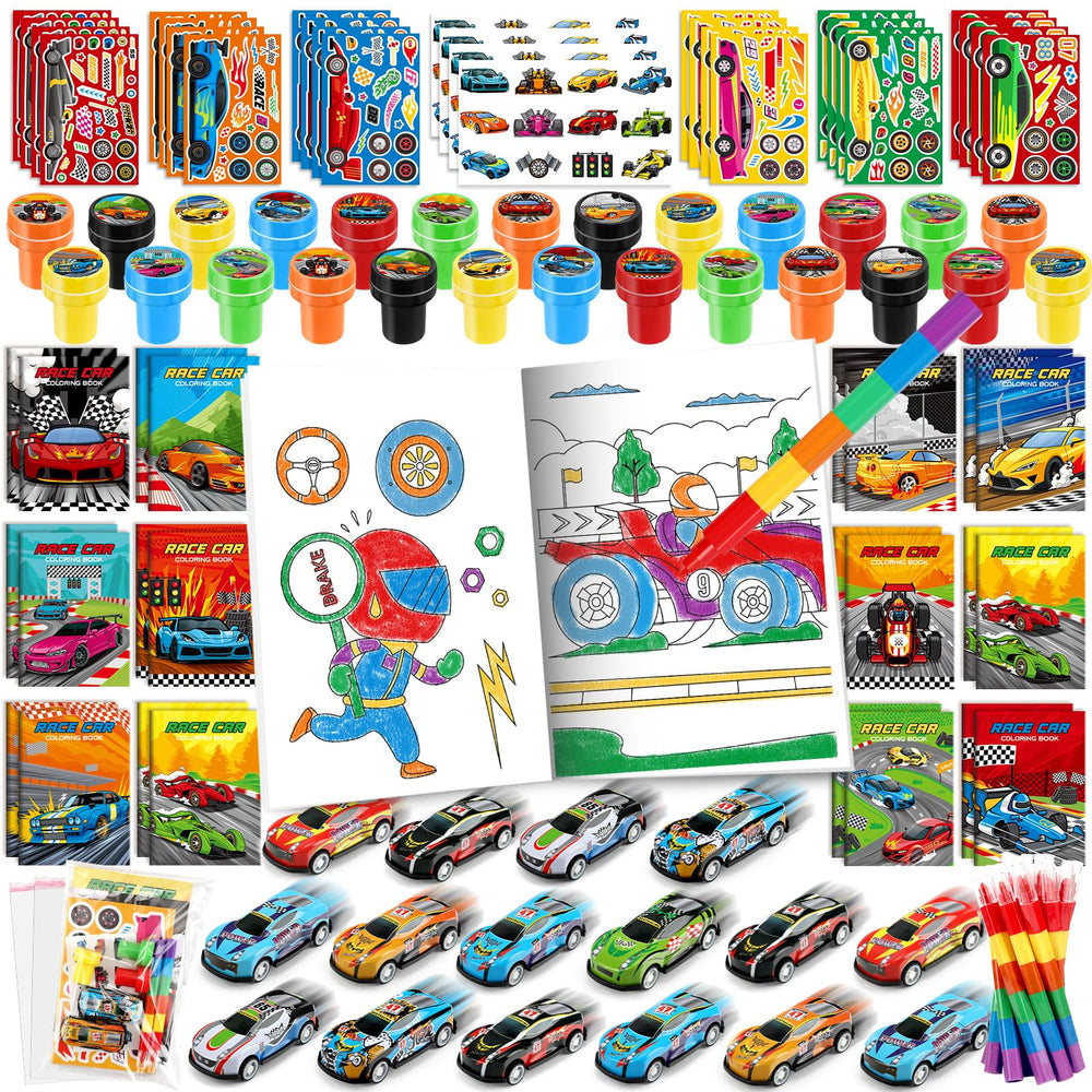 BenLouis 84Pcs Race Car Favors Pack makes vibrant party goodie bags for kids.