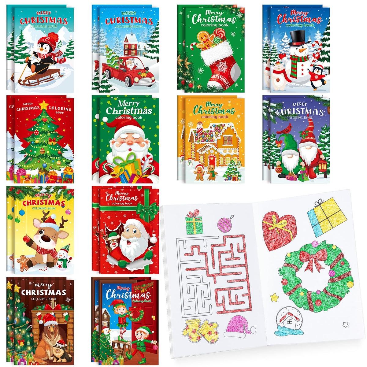 BenLouis Christmas mini coloring books stack for bulk party favors and holiday stockings.