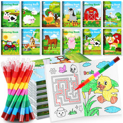 BenLouis farm animals mini coloring books with stacking crayons for kids party favors
