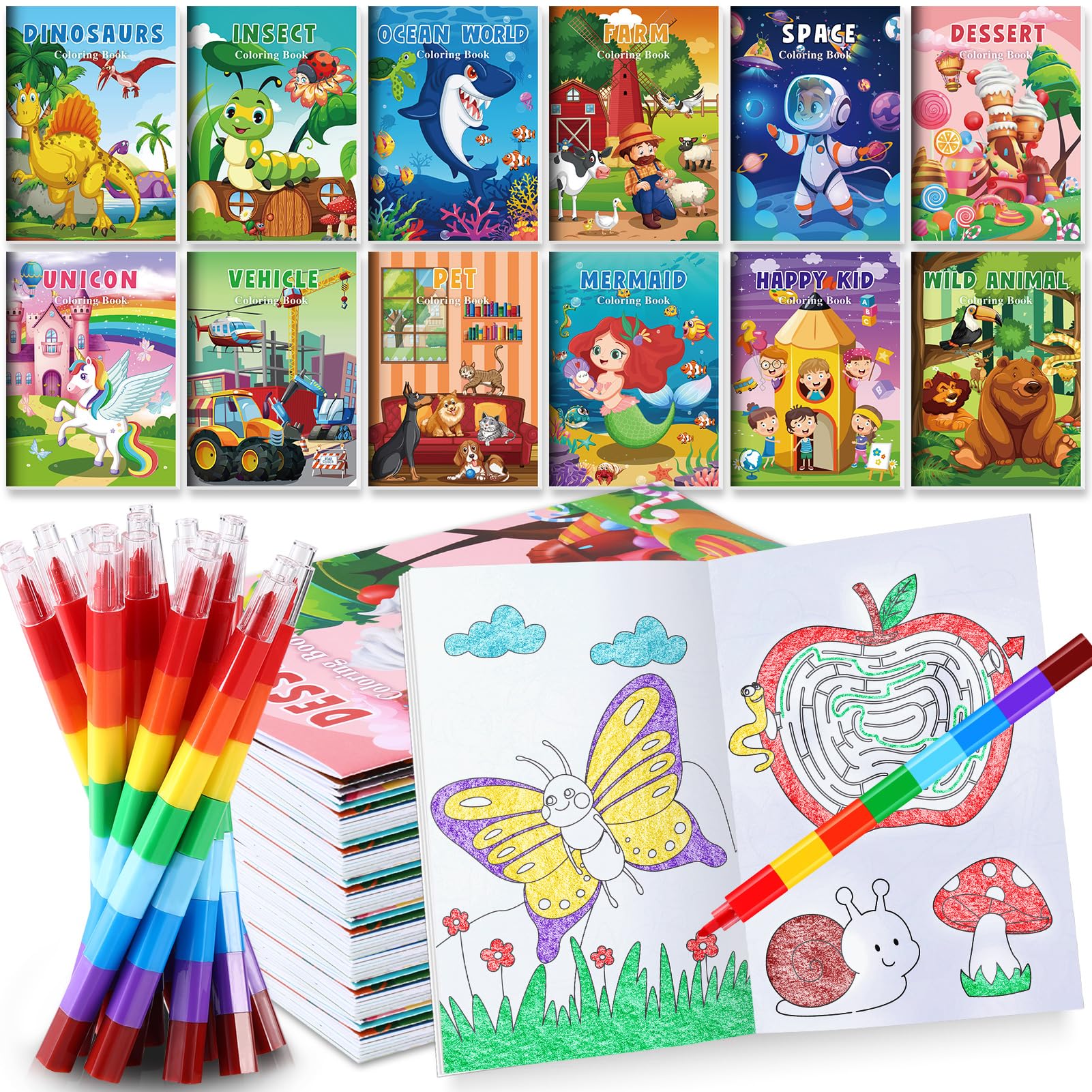 BenLouis mini coloring books with stacking pencils for travel and classroom fun.