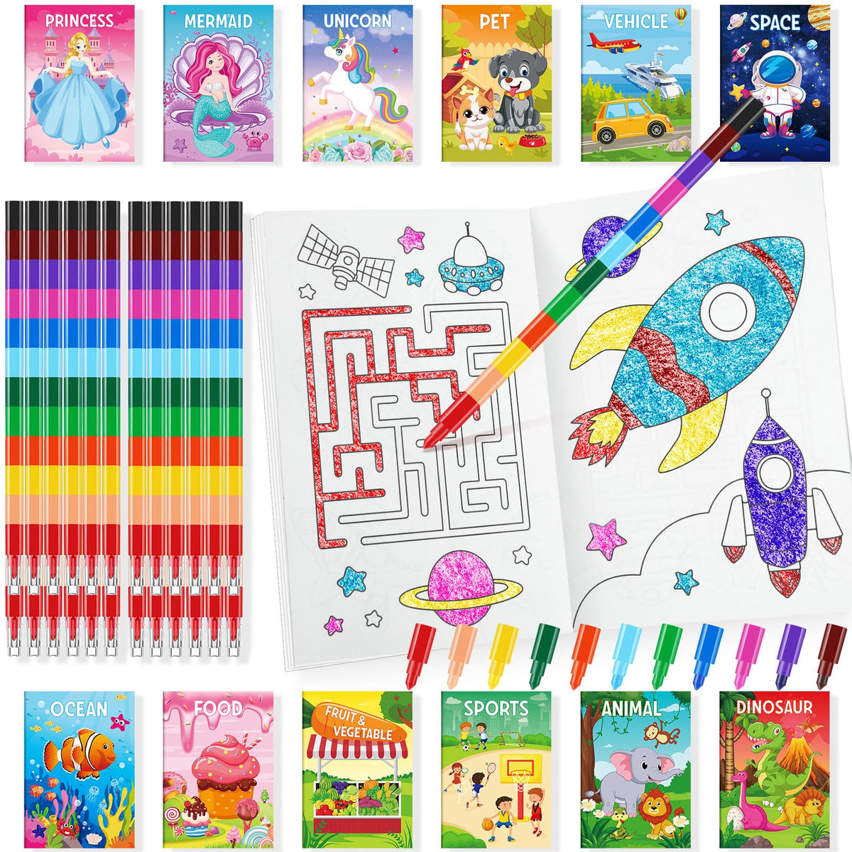 BenLouis mini coloring books with stacking crayons, portable travel activity