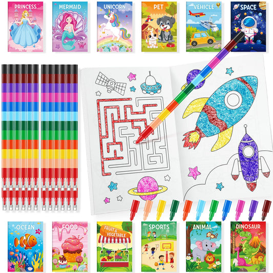 BenLouis mini coloring books with stacking crayons, portable travel activity