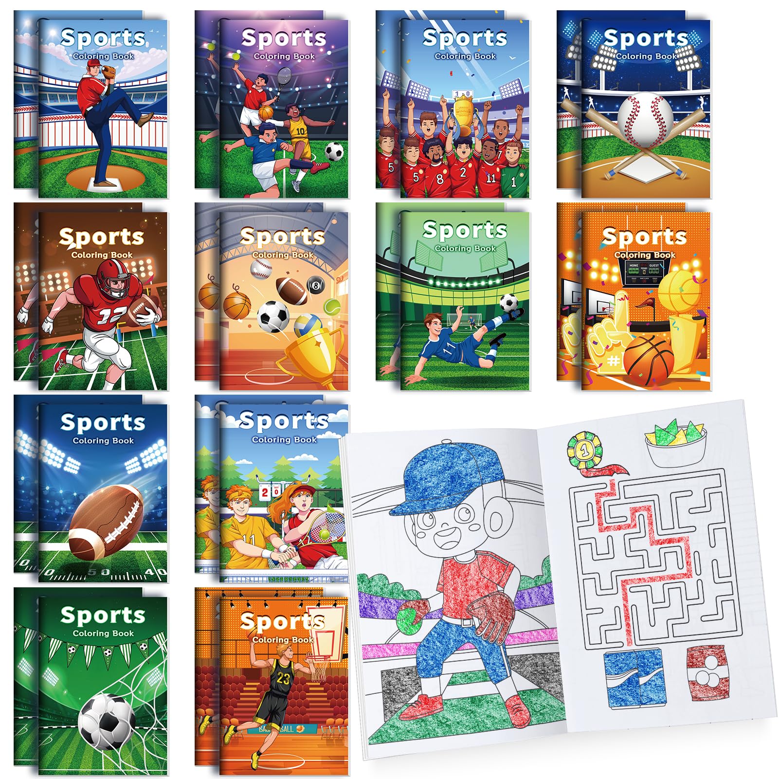 BenLouis sports mini coloring book cover with vibrant imagery for kids activities