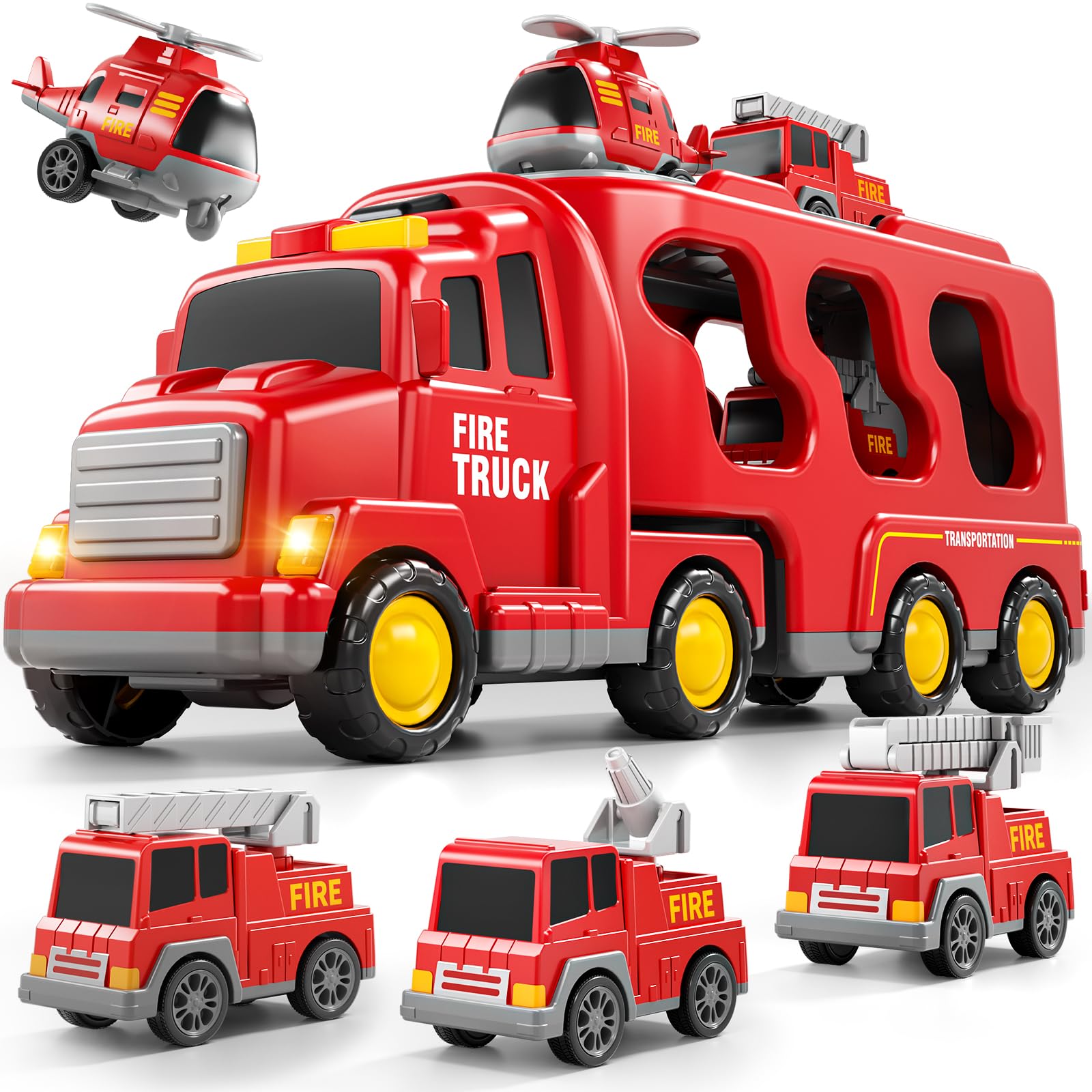 Bennol 5-in-1 fire trucks set packaging, ideal gift for toddlers.