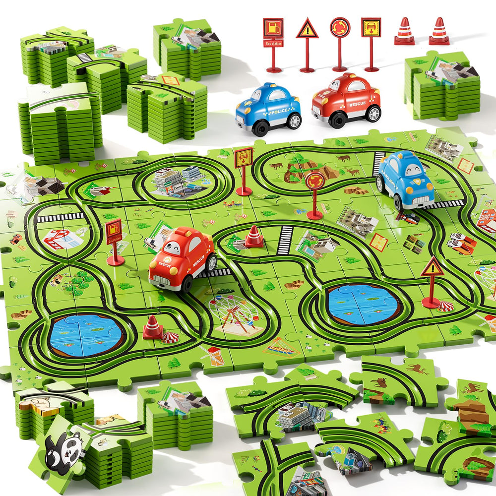 Bennol 56-piece jigsaw race track puzzle set with cars for toddlers