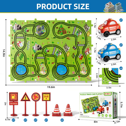 Bennol city-theme puzzle pieces with animal patterns inspire imaginative racing