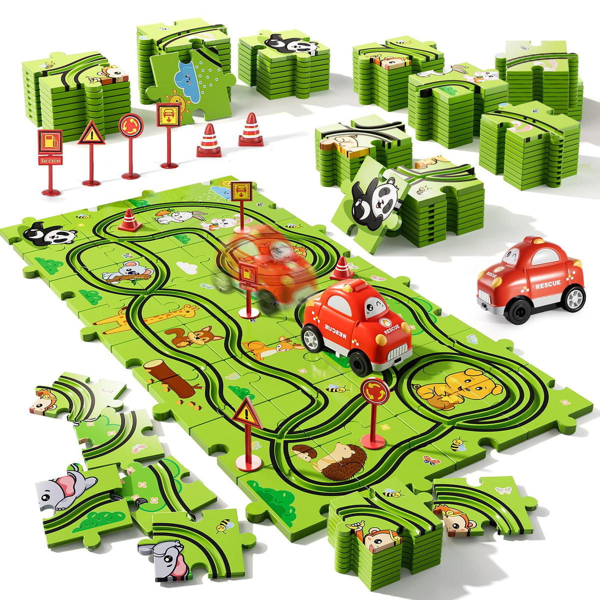 Bennol puzzle-track-car-assembly enhances creativity during early playtime.