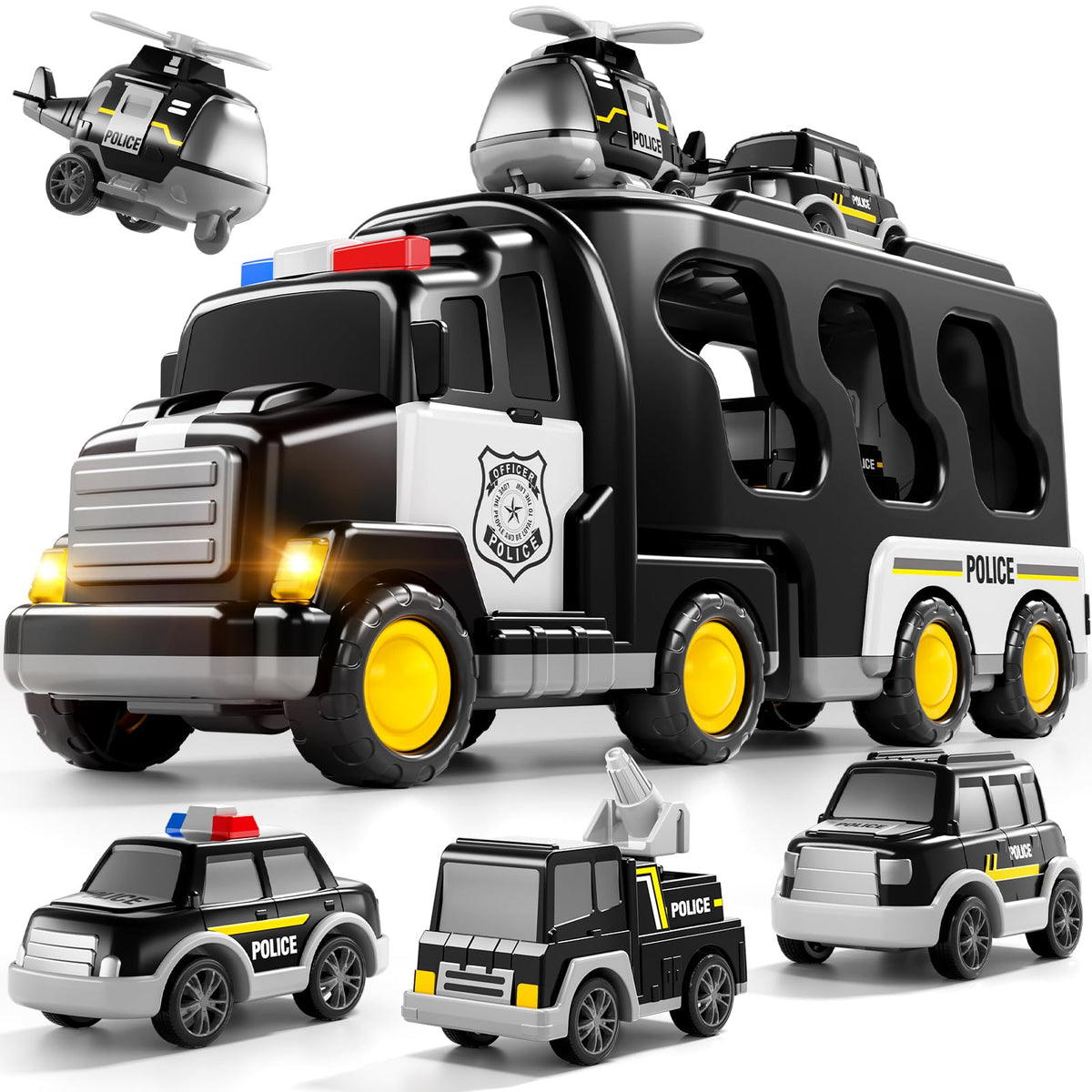 Bennol 5-in-1 police truck set with large police car for imaginative play