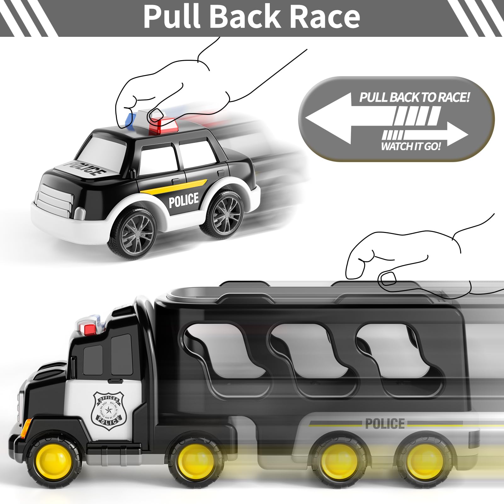 Detachable trailer snaps on for quick setup and pretend missions